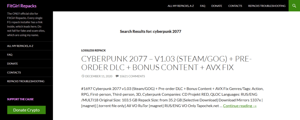 用FitGirl搜索cyberpunk 2077(赛博朋克2077)